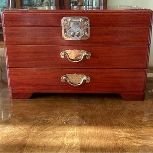 Rosewood Jewelry Box/Chest with Brass Accents - Vintage